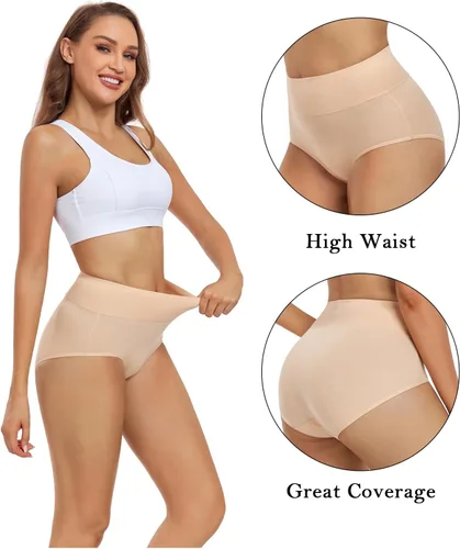 Vista 2 de wirarpa - Ropa interior de algodón para mujer de cintura alta y cobertura completa, paquete de 4 unidades (tallas estándar y extragrandes)