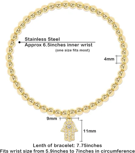 Vista 3 de Pulseras para mujer de acero inoxidable dorado y plateado de 0.157 in con cuentas elásticas