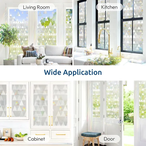 Vista 52 de rabbitgoo - Película de privacidad para ventanas con diseño de arco iris y vidrio manchado, patrón de diamante, calcomanía no adhesiva con tinte