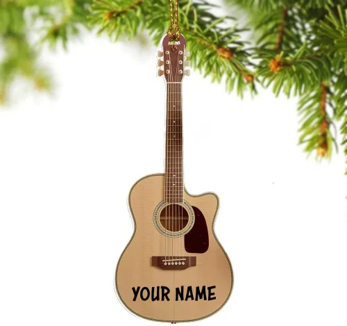 Vista 7 de Adorno de guitarra personalizado 2025, adorno de Navidad de guitarra acústica con nombre personalizado, regalo para guitarristas y amantes
