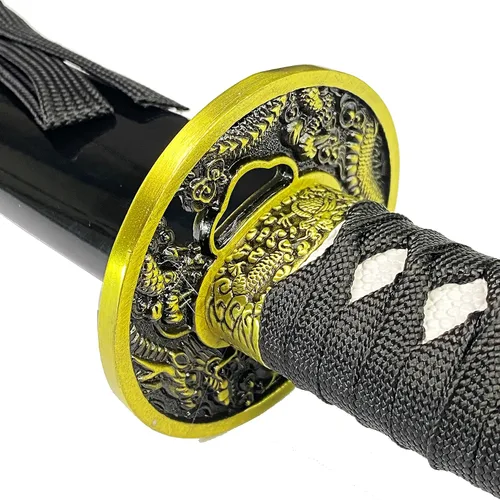 Vista 5 de Bishamon 42 1/2" Samurai Sword Carbon Blade Dragon Scabbard Comes with a Wooden Stand