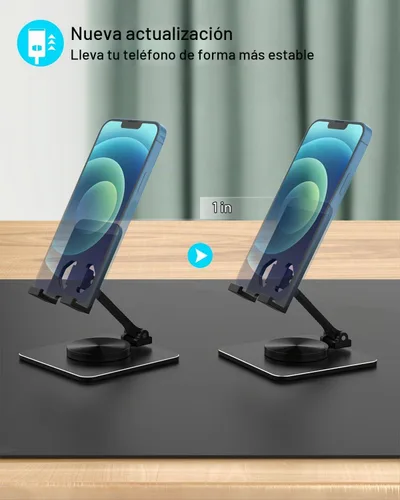 Vista 7 de Soporte para teléfono celular y tableta para escritorio, soporte ajustable de aluminio para iPhone, iPad y teléfonos inteligentes Montura