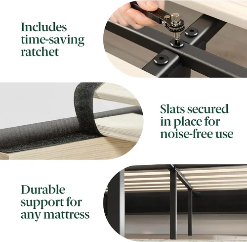 Vista 7 de Zinus Curtis - Base de cama con plataforma tapizada, base de colchón, soporte de listones de madera, no necesita somier, embalaje ecológico Gris