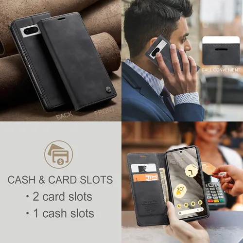 Vista 5 de Kowauri Funda para Google Pixel 7A, diseño clásico de cuero con cierre magnético, con ranura para tarjetero, a prueba de golpes, funda protectora