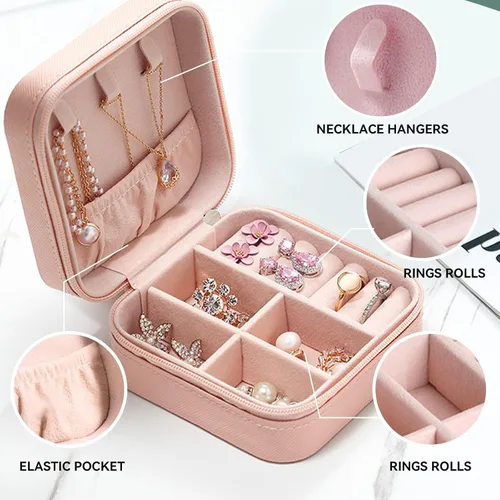 Vista 4 de Cajas de joyería personalizadas con nombre para niñas y mujeres, estuche de joyería de viaje personalizado con tapa, caja organizadora de joyas