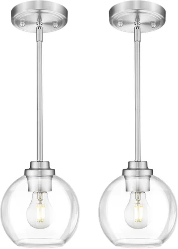 Vista 27 de PL101BG - Lámpara colgante dorada de 7 pulgadas, vidrio globo transparente, PL101BG Dorado (Gold 1)