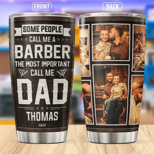 Vista 3 de CUBICER Vasos de café personalizados, taza de viaje de peluquero para papá, papá, abuelo, hombres, taza de acero inoxidable, fotos personalizadas