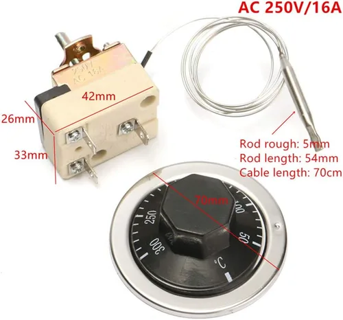 Vista 2 de tooloflife - 2 interruptores de control de temperatura AC 250V 16A 122-572 °F, interruptor de termostato capilar universal, control de temperatura