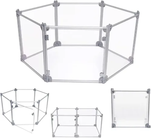 Vista 9 de Front Row Corralito plegable para perros, duradero y portátil, para hacer ejercicio, descansar y jugar, paneles de valla transparentes con varillas