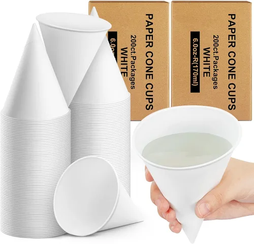 Vista 13 de Roshtia 100 tazas de cono de papel de 6 onzas gruesas desechables para hielo afeitado, dispensador de enfriador de agua para granizados