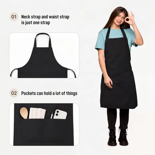 Vista 4 de Syhood Paquete de 18 delantales con babero a granel unisex liso ajustable con bolsillo para chef cocinero, manualidades, cocina, pintura (negro)