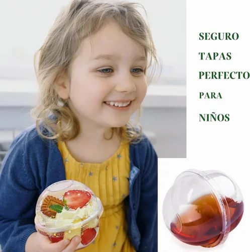 Vista 6 de Hiasobre Paquete de 50 vasos de plástico con tapas de cúpula y cucharas, tazas de postre transparentes de 8 onzas sin tapas de agujero, mini tazas