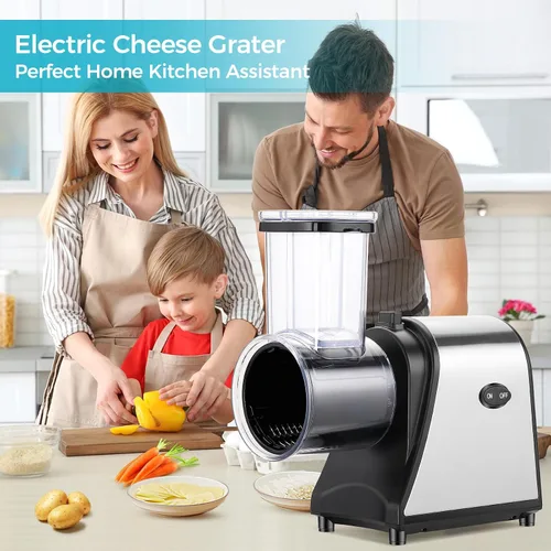 Vista 8 de Rallador eléctrico de queso, rebanador de verduras 5 en 1 y máquina de ensalada con cuchillas de acero inoxidable, rallador eléctrico de queso de un