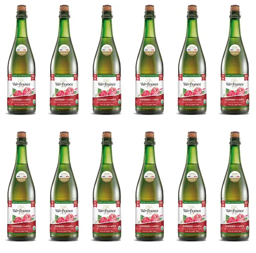 Vista 18 de Val de France, Jugo espumoso Kosher sin alcohol, reducido en calorías, orgánico y OU Kosher (manzana), 25.4 onzas líquidas (1 botella)