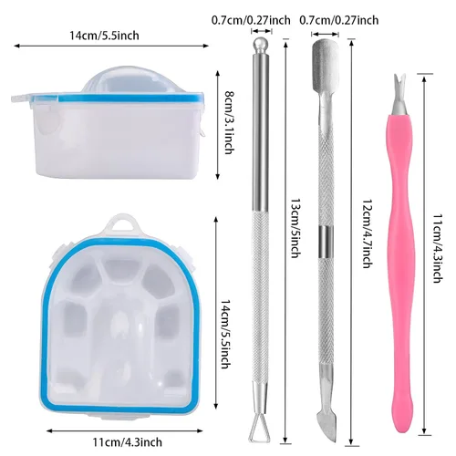 Vista 2 de Cuenco de remojo de uñas con herramienta removedor de uñas, 2 cuencos de remojo de uñas con pelador de cutículas, empujador de uñas para uñas