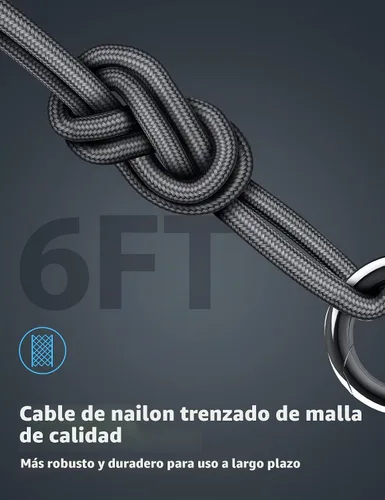 Vista 4 de iMangoo Cable USB C de 6 pies para Xiaomi 120W de carga rápida, 6A tipo C, cable de nailon trenzado de ángulo recto USBC a USB A cargador