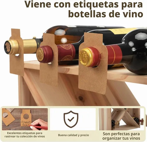 Vista 2 de JAXPETY Soporte compacto para 24 botellas, para bodega, cubo, bar, decoración de cocina, exhibición de madera, para el hogar, natural