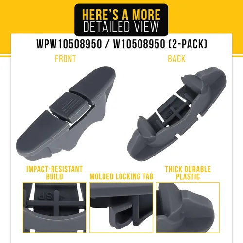 Vista 3 de PartsBroz WPW10508950 W10508950 Clip de tope de riel deslizante para lavavajillas (paquete de 2) para Whirlpool WDF520PADM7 WDT730PAHZ0 MDB4949SHZ0