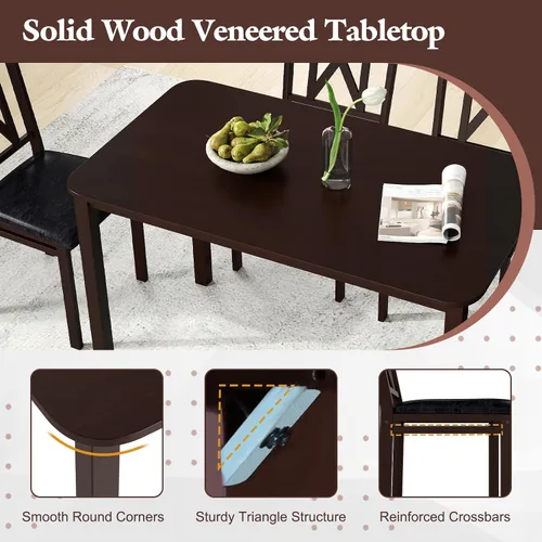 Vista 4 de Giantex Juego de mesa de comedor de 5 piezas para 4, mesa de cocina rectangular de 47 pulgadas y 4 sillas con patas de madera de goma, asiento