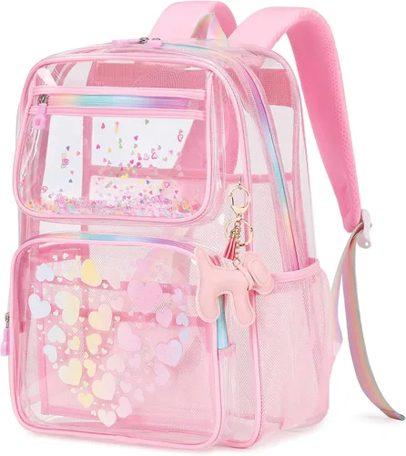Vista 12 de MOONBABY Mochila transparente para niñas escolares, mochila transparente de TPU resistente, aprobada para eventos de estadio, bolsa transparente