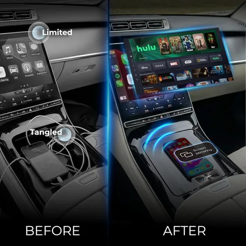Vista 2 de AutoSky Mirror-Link AIR PRO - Adaptador inalámbrico de reflejo de pantalla para CarPlay con cable, requiere teléfono USB-C, compatible