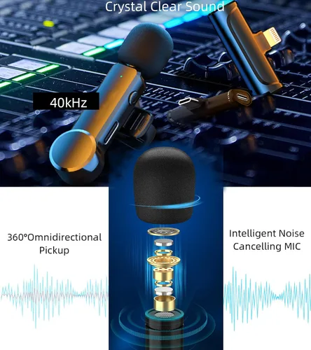 Vista 6 de NPTCL Paquete de 2 micrófonos Lavalier USB C inalámbrico Lav Mic para teléfono Android Cancelación de ruido Mini micrófono de solapa tipo C