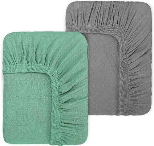 Vista 18 de Paquete de 2 sábanas de muselina negra para cuna, para niños y niñas, de algodón neutro transpirable, para cuna estándar de 28 x 52 pulgadas