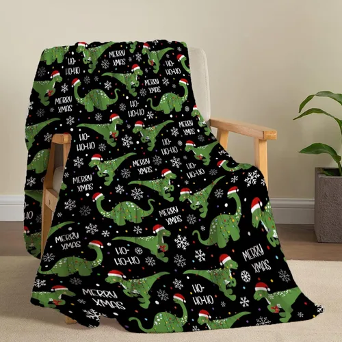 Vista 3 de Regalos de Mantas de Dinosaurio de Navidad Súper Suaves y Ligeras de Franela para Niños, Adultos, Adecuadas para Sofá, Cama, Campamento, Viajes