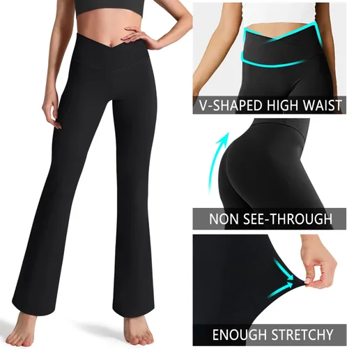 Vista 5 de NTAKN Pantalones de yoga casuales para mujer, con cintura alta, cruzados, acampanados, para entrenamiento