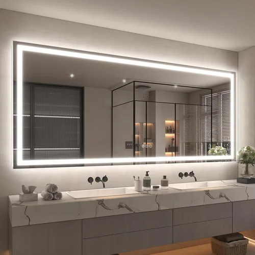 Vista 27 de Espejo de baño LED iluminado de 30 x 30 pulgadas para pared, espejo cuadrado de tocador con luces, regulable, antivaho, a prueba de roturas