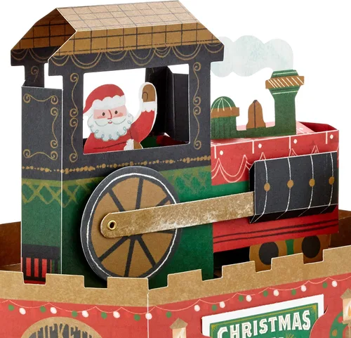 Vista 4 de Hallmark Paper Wonder - Tarjeta de felicitación desplegable de Navidad con sonido y movimiento (tren de Navidad, reproduce "Deck the Halls")