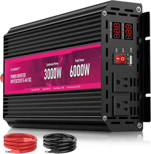 Vista 9 de Inversor de corriente de 2300 W, de 12 V CC a CA 110 V/120 V de potencia máxima de 4600 W con 2 tomas de CA y 2 puertos USB 2.4, pantalla LCD.