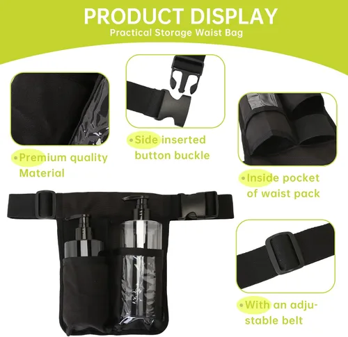 Vista 3 de Funda de aceite de masaje, bolsa de cintura de doble bolsillo para terapeutas de masaje Dual pockets fit varied pump bottles with clear