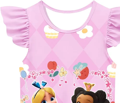 Vista 4 de Vestido casual para niños pequeños, disfraz de dibujos animados de Alicia, manga con volantes, ropa de juego para niñas, de 3 a 7 años