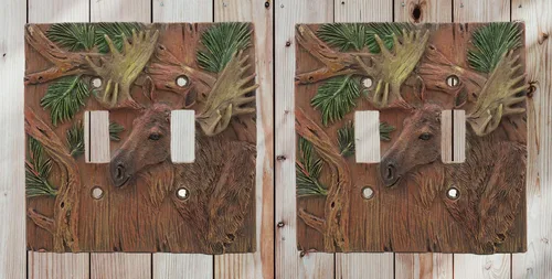 Vista 9 de Ebros - Juego de 2 platos de pared con cubierta eléctrica de ciervo y ciervo, alce rústico de bosque rústico pintado a mano, decoración occidental