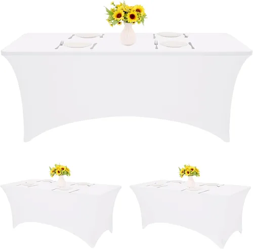 Vista 9 de HAISIWLKJ Paquete de 3 manteles beige de 6 pies para mesa plegable rectangular de elastano, ajustada, elástica, resistente a las arrugas, lavable