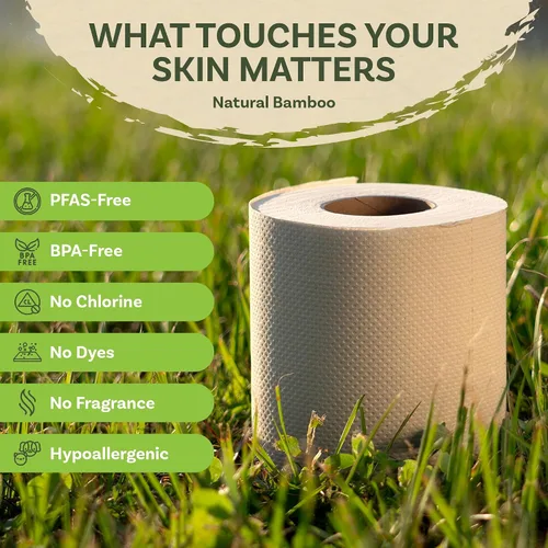 Vista 3 de Bamboo Story, Papel higiénico de bambú sin blanquear, 12 rollos, 3 capas y 300 hojas de papel higiénico de bambú, certificado FSC, biodegradable
