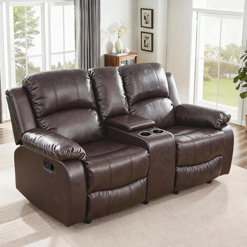Vista 10 de Living Room Furniture Sets, Leather Recliner Sofa, Sectional Sofa Set with Convertible Table & Cup Holders, 3 Pieces Furniture for Living