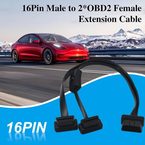 Vista 6 de Duttek Cable divisor OBD II (con interruptor), OBD2 de 16 pines macho a hembra de extensión de diagnóstico Y cable plano para todos los equipos OBD