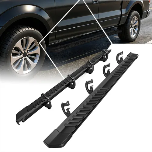 Vista 8 de (2 piezas) Estribos de aluminio negro de 6 pulgadas, escalones laterales, barras Nerf compatibles con Ford F150 Crew Cab 04-14 Alulminum Negro