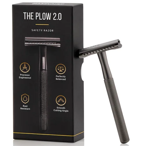 Vista 2 de MANSCAPED® The Plow® 2.0 & Power Shave Gel, paquete de afeitado facial para hombre con maquinilla de afeitar de seguridad de una sola hoja y gel