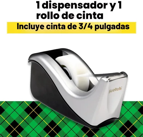 Vista 2 de Scotch Dispensador de cinta adhesiva para escritorio Silvertech de dos tonos (C60-ST)
