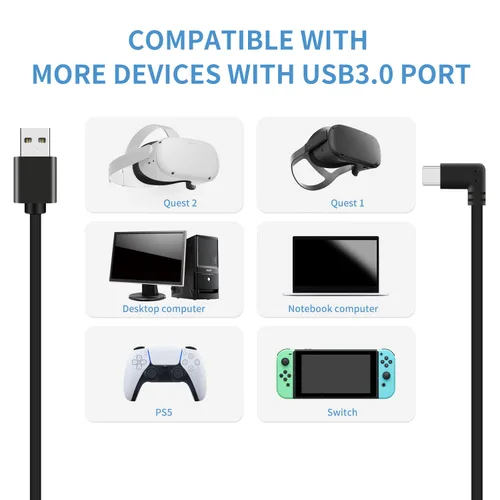Vista 5 de VeeR Link Cable 10FT Compatible with MetaOculus Quest 2 Accessories, USB C Cable Quest 2 Link Cable Compatible with PCSteam VR, High Speed Data