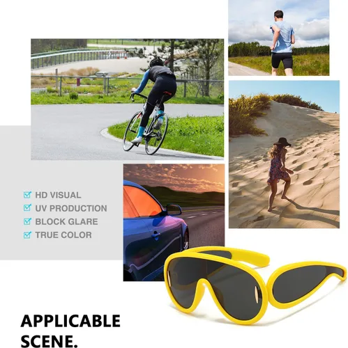 Vista 6 de Gafas de sol de aviador de gran tamaño para mujeres y hombres, máscara de onda de moda, UV400, estilo de diseñador de escudo futurista, AM051