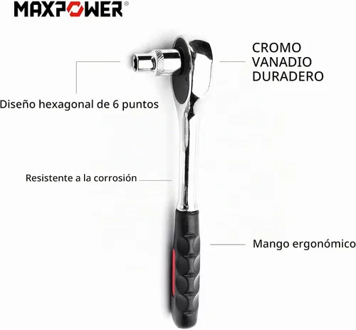Vista 2 de MAXPOWER Juego de 11 llaves de trinquete de 3/8 pulgadas, mango de trinquete reversible de liberación rápida y llaves intercambiables, enchufes