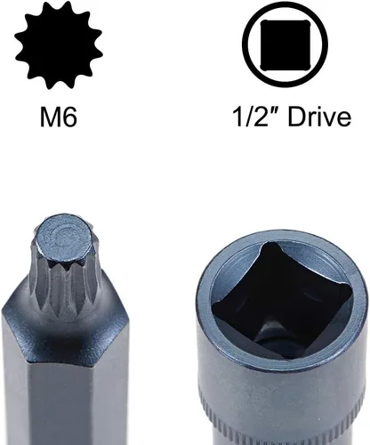 Vista 3 de uxcell 1/2" Drive x M6 (0.236 in) Triple Square Spline Bit Socket, S2 Brocas de acero, enchufes CR-V 4" de longitud (solo para uso manual)