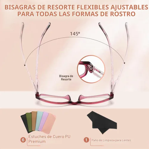Vista 4 de Reading Glasses for Women,6 Pack Blue Light Blocking Glasses for Women,Fashion Readers with Spring Hinge Eyeglasses
