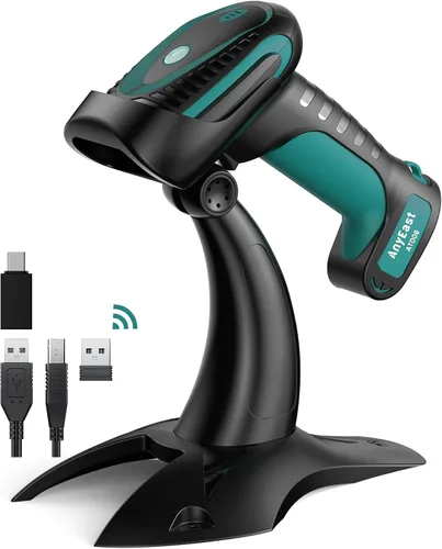 Vista 8 de Escáner de código de barras inalámbrico con soporte, escáner de código de barras industrial 1D 2D QR Bluetooth para Android, iOS, Windows, Mac