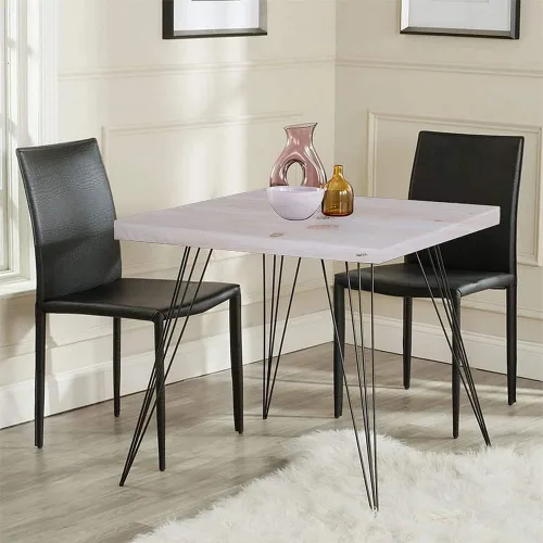 Vista 2 de Mesa cuadrada de tablones de madera, impresión de textura de tablones de madera, borde elástico, adecuada para catering y cocina, apta para mesa