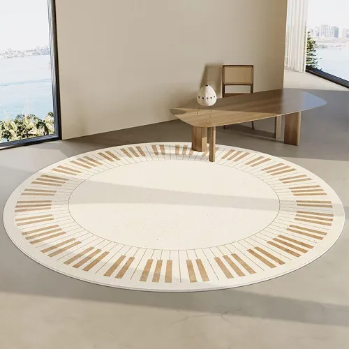 Vista 8 de Modernas alfombras redondas de color marfil a rayas negras para dormitorio, sala de estudio, simple moda abstracta, alfombra de área circular de 2